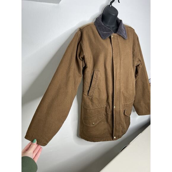 LL Bean Canvas Sherpa Lined Pockets Brown Coat Jacket Size Small Men’s Regular - Picture 2 of 14